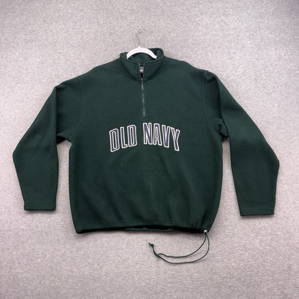Old Navy Sweater Mens L Green Fleece Quarter Zip Pullover Spell Out Y2K VTG